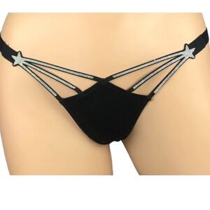 Star rhinestone  sequined strappy thong panty